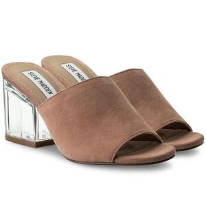 Steve Madden Dalis-C Suede Mixed Media Slide Sandals Clear Heels size 7 Rose